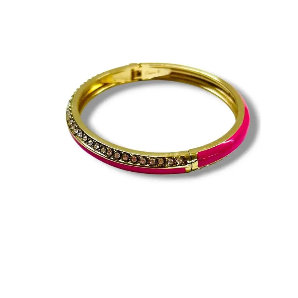 Lot of 3 Assorted Bangle Bracelets Hot Pink Silvertone Goldtone